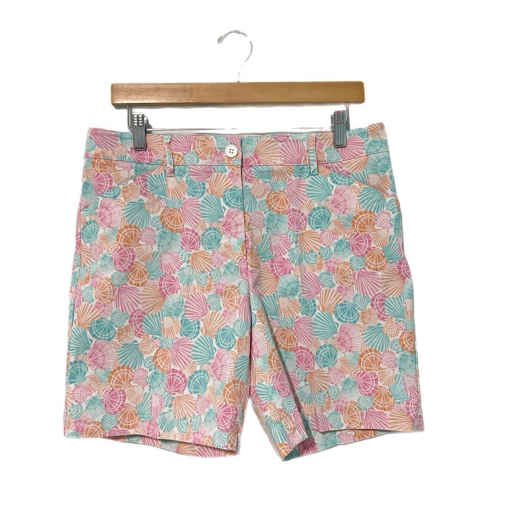 Talbots The Weekend Chino Shorts 12 Multicolor Pastels Seashell Print Coastal